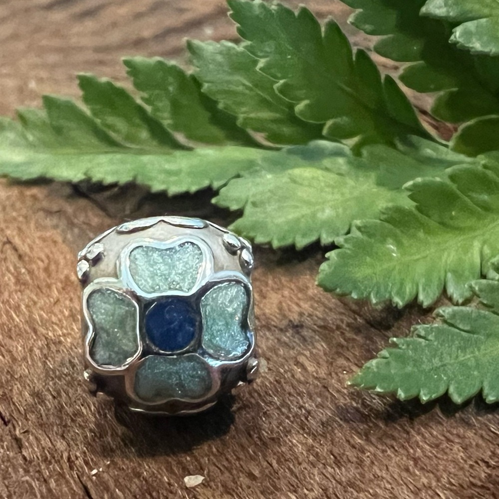Authentic Pandora Charm Blue Daisy Enamel Flower Sterling Silver 925 Bead Green